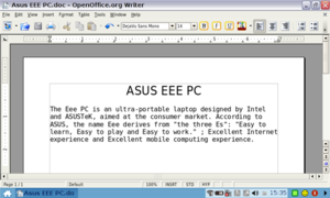 OpenOffice.org Writer running on the Eee PC