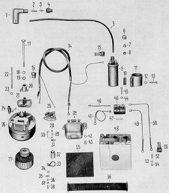 Plate 13 Electrical equipment (alternator, regulator, battery, ignition coil)